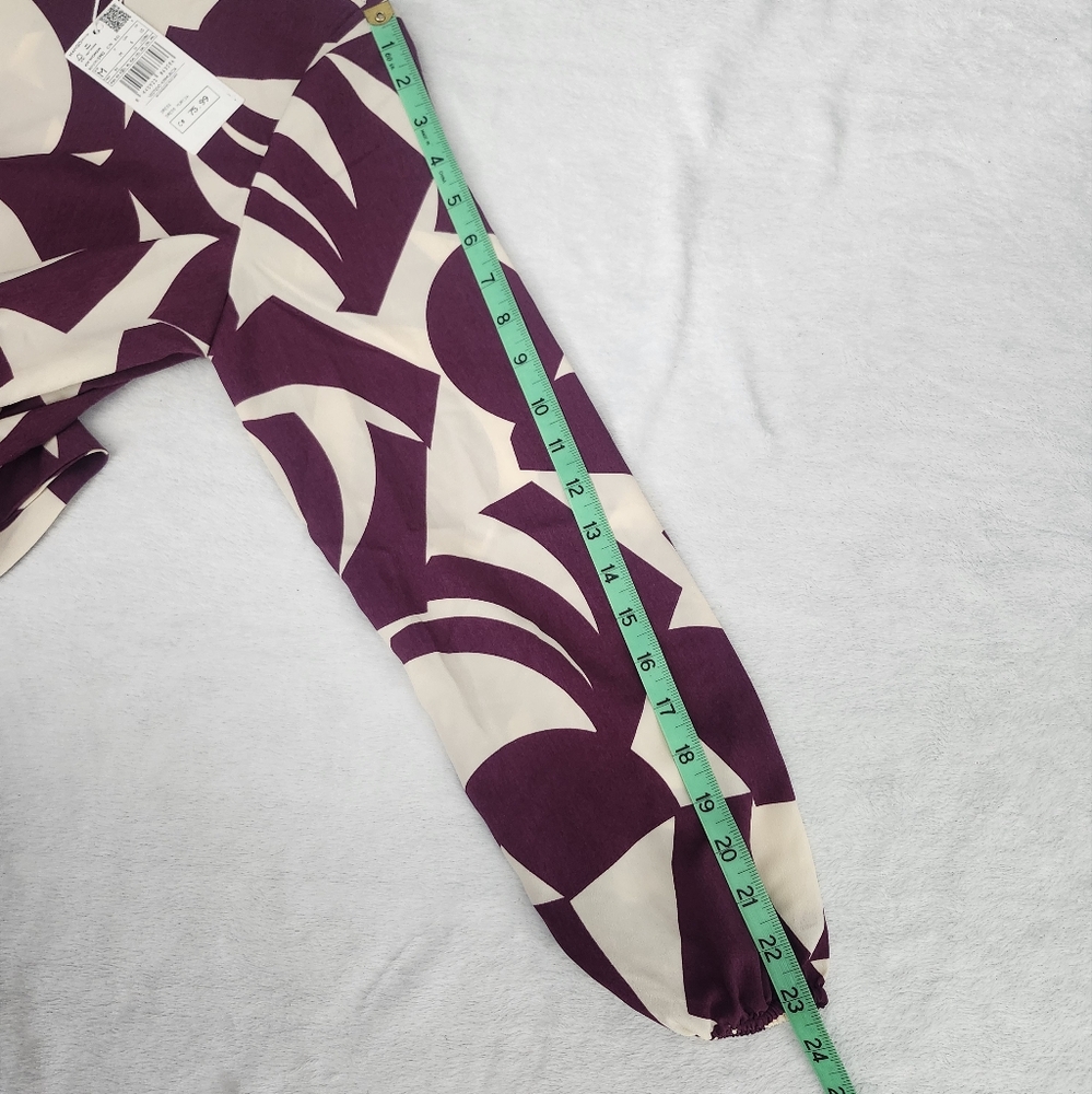 MANGO Purple Cream Abstract Print Lightweight Long Sleeve Mini Dress Medium NWT - Picture 14 of 15